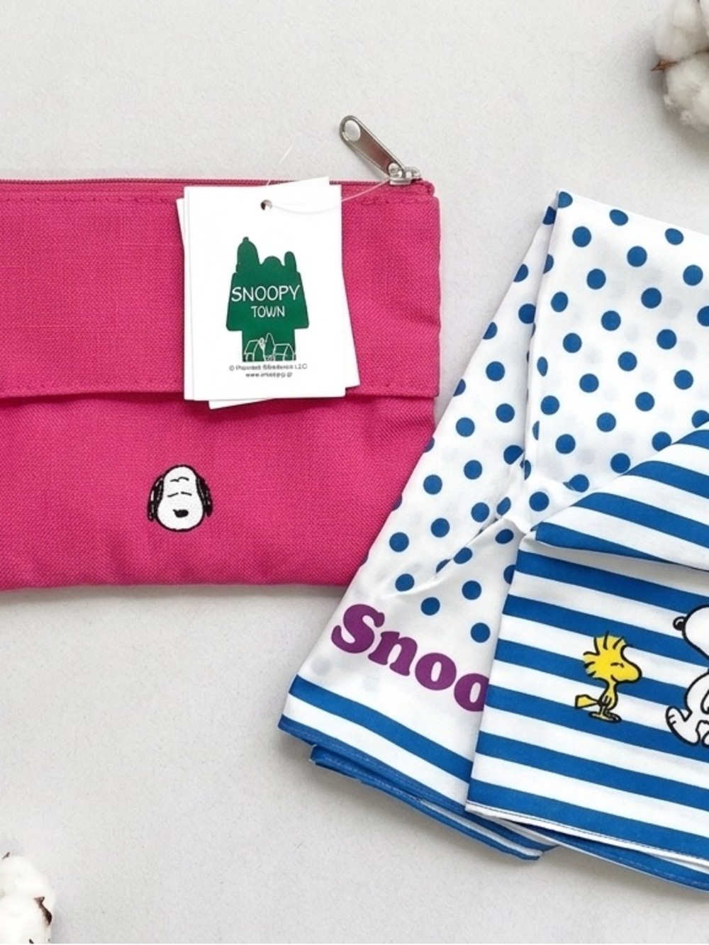 Peanuts Half Polka Dot/ Striped Scarf 
Pink Coin Purse From Japan